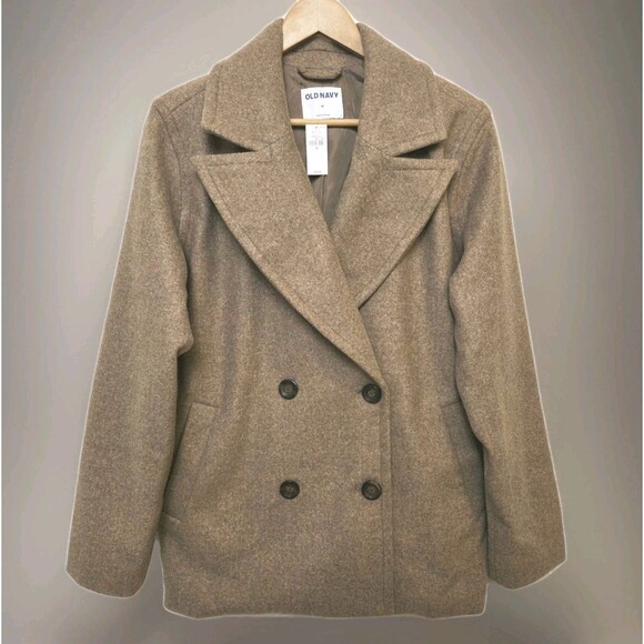 Old Navy Oversized Double-Breasted Pea Coat Women's M Sierra Oak (Lt Tan) NWT - Picture 2 of 8
